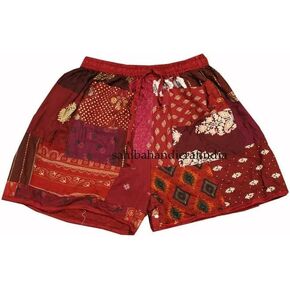 Ethinic Craft Hub Unisex Boho Bohemian Hippie Rayon Patchwork Festival Shorts One Size Elasticated Waist Comfy Shorts