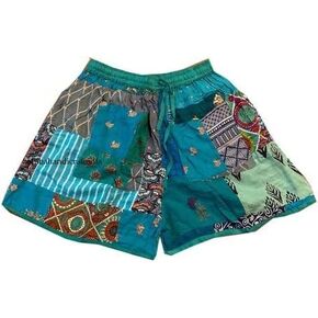 Ethinic Craft Hub Unisex Boho Bohemian Hippie Rayon Patchwork Festival Shorts One Size Elasticated Waist Comfy Shorts