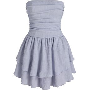Women's Summer Cocktail Dress - Tube Ruched Ruffle Mini Dress