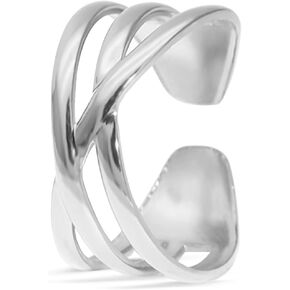 Simple Multi Row Parallel Lines Ring,Thick Platinum Plated Sterling Silver Thumb Index Finger Bands Ring for Women Girls