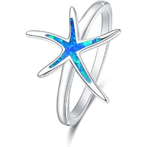 Starfish Rings 925 Sterling Silver with Blue Opal Ring Elegance Fashion Jewelry Gift For Women Girlfriend with Gift Box