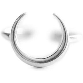Half Moon Minimalist Cute S925 Sterling Silver Engagement Crescent Moon Open Rings Dainty Adjustable Finger Promise Statement Band Ring Jewelry Gifts for Birthday Women Teen Girls Daughter Best Friend