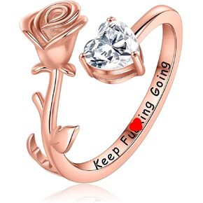 Iefil Valentines Day Gifts for Her - S925 Sterling Silver Rose Flower Ring for Women, Adjustable Ring Romantic Anniversary Valentines Day Gifts for Her Mothers Day Birthday Gifts for Women Her