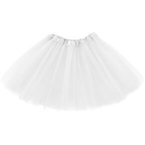 Tutu 3 Layers Top Tulle Skirt Ballet Glitter Sequins Gauze Costume Christmas Parties Ballerina Dance Half Skorts Vintage Prom Dress-up (Adult, White)