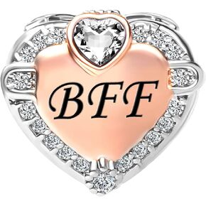 MiiFort Mom Wife Love Heart Charm fits Pandora Moments Bracelets Rose Gold Women Anniversary Birthday Husband Dad Mother Family Clear CZ