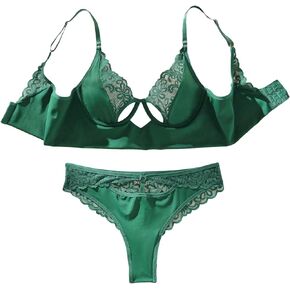 SweatyRocks Women's 2 Piece Lingerie Set Floral Lace Cut Out Bra and Panty Underwear