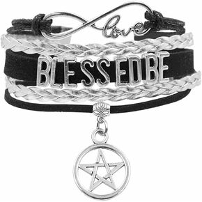 YWMAN Blessed Be Bracelet - Multi layer Pentagram Star Wristband Cuff - Witch Gift Wiccan Jewelry for Women