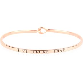 RIAH FASHION Inspirational Letter Bar Metallic Bangle - Positive Message Engraved Delicate Simple Cuff Bracelets Love, Hope, Gratitude, Mom, Valentine's Jewelry Gift