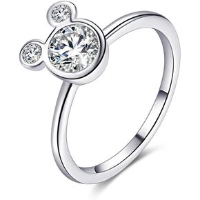 Women's Mickey Shape Rings Sterling Silver Plated Cubic Zirconia Mouse Ring For Women Girl Party Jewelry