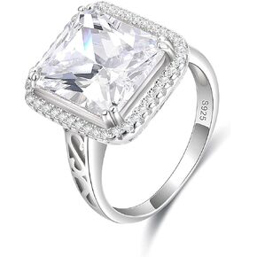 EVER FAITH 925 Sterling Silver Blue Sapphire Color 3 Carat Radiant Cut CZ Engagement Ring for Women, Bride