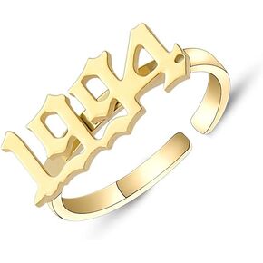 Glimmerst Birthday Year Ring,18K Gold Plated Stainelss Steel Birth Year Number Rings Memorable Adjustable Open Ring for Women Girls
