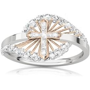 Savlano 18K Gold Plated Round Cut Cubic Zirconia Small Cross Band Ring Women's Girl's Religious Ring