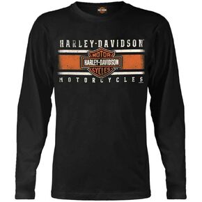 Harley-Davidson Men's Custom Iconic B&S Long Sleeve Crew-Neck Shirt - Black