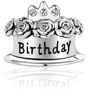 Happy Birthday Charm for Bracelets Women Girls Birthstone Cake Beads Rose Flower Family Friends Crystal CZ Compatible with Pandora Bracelet
