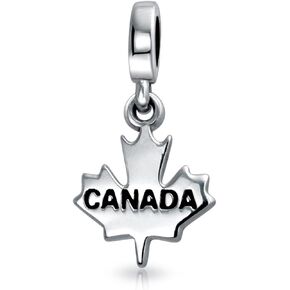 Personalized Canadian Vacation Tourism Travel Dangle Canada Maple Leaf Bead Charm For Women Teen Oxidized .925 Silver For European Bracelet