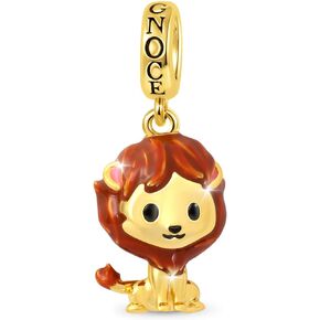 GNOCE Lion Pendant Charm Sterling Silver 18k Gold Plated Animal Dangle Charm Fit Bracelet/Necklace For Women Girls Wife Daughter