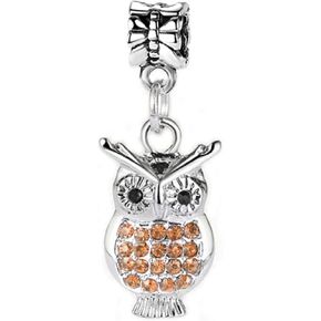 LaBenie Dangle Pink Crystal Owl Charm