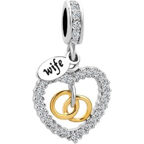 Dangle Heart Love My Wife Pendant Charms Beads Compatible with Pandora Bracelets