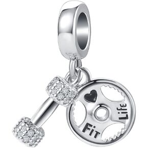 Sport Dumbbell Gym Workout Heart Dangle Charm Bead for Women Girl Bracelets