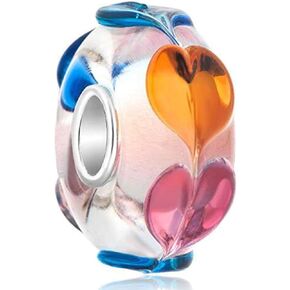 Murano Glass Beads Authentic 925 Sterling Silver Charms Core Faceted Christmas Snowflake Flower Star Glass Charms Bracelet for Women (Love Glass Bead)