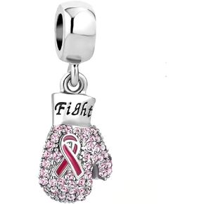 Women Girls Fight Breast Cancer Boxing Gloves Dangle Charm Compatible with Pandora Bracelets