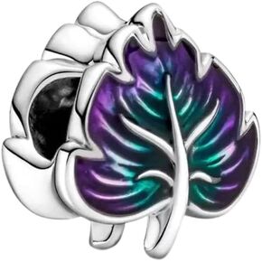 Lkwidi Purple & Green Leaf Charm 925 Sterling Silver Pendant,Girl Jewelry Beads Gifts for Women Bracelet&Necklace