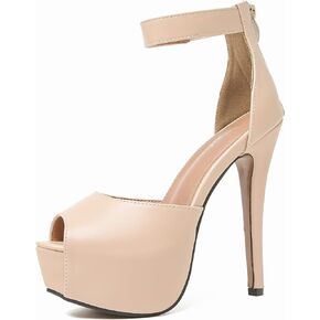 Enelauge Women's Sexy Ankle Straps Peep Toe Buckle Platform Stiletto Wedding Party High Heels Sandals