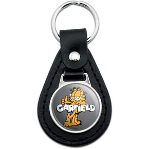 GRAPHICS & MORE Black Leather Garfield with Logo Keychain