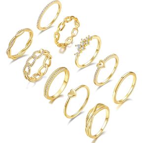 PLOMFOV Stackable Gold Rings for Women Non Tarnish 14K Gold Plated Cubic Zirconia Thumb Stacking Wedding Band Rings Size 6 7 8 9 10 in Kuwait