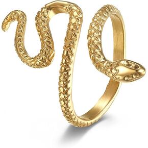 Stainless Steel Punk Snake Ring for Women Girls Vintage Animal Wrap Stacking Statement Rings