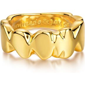 GNIRTSI Gold Nugget Ring for Women 14K Gold Plated Minimalist Stack Wide Band Finger Jewelry Size 6-8