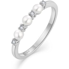 PYNZY Pearl Ring 925 Sterling Silver Stackable Ring For Women, Promise ring Freshwater Cultured Band Ring for Jewelry Gifts