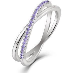 YL X Ring 925 Sterling Silver Stackable Rings 1mm Birthstone Criss Cross Ring for Women
