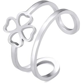 LIKGREAT Four Leaf Clover Rings Lucky Stacking Promise Rings Adjustable Statement Rings for Women Fashion Jewelry