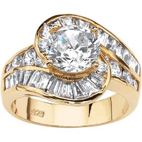 PalmBeach Yellow Gold-plated Sterling Silver Round Cubic Zirconia Engagement Ring Sizes 5-10
