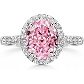michooyel S925 2.0ct Oval Cut Pink Diamond Engagement Ring for Women Halo Diamond Wedding Ring Promise Ring Sterling Silver Wedding Band