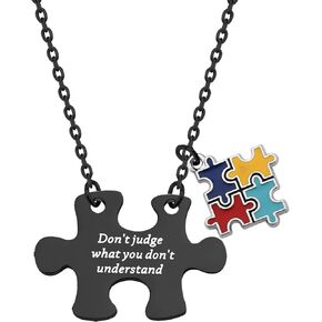 WSNANG Autism Awareness Necklace Don’t Judge What You Don’t Understand Autism Motivational Puzzle Piece Pendant Autism Supporter Gift