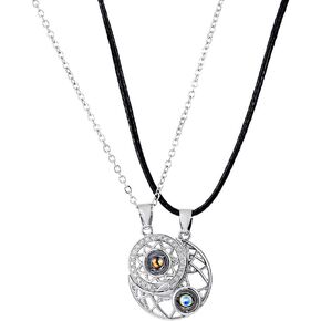 WLLAY Matching Necklace for Couples 100 Languages I Love You Necklace Moon and Sun Pendant Necklace Best Friends Couple Necklace Valentine's Day Gift