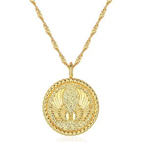 Angel Wing Medallion Necklace | Guardian Angel Coin Pendant Twist Chain | 18-20'' | Faith and Hope Jewelry | Gift for Her in Kuwait
