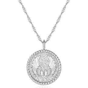 Angel Wing Medallion Necklace | Guardian Angel Coin Pendant Twist Chain | 18-20'' | Faith and Hope Jewelry | Gift for Her