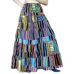 Wide Full Maxi Skirt Africa Dashiki Mixed Patchwork Long Elastic Waist
