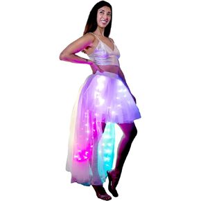 Smart Women's LED Skirt - High-Low White Tulle Light Up Skirt for Rave Festivals and Parties