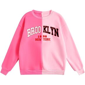 GORGLITTER Women's Graphic Letter Print Colorblock Sweatshirt Crewneck Long Sleeve Thermal Pullover Tops