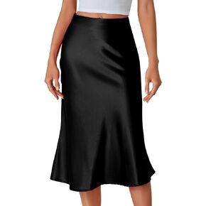 LYANER Women's Elegant Satin Silky Skirt High Waist Flared Zipper A Line Midi Skirts