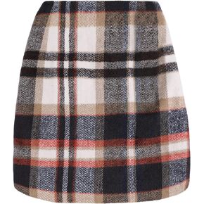 Watashi Women's Plaid Mini Skirt High Waist Bodycon Wool A Line Fall Pencil Skirts