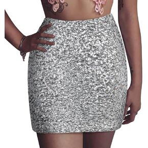 PrettyGuide Women's Sequin Skirt Stretchy Bodycon Sparkle Mini Skirt Night Out