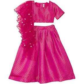 Raw Silk & Dupion Silk Fabric Short Sleeve Party & Wedding Wear Lehenga Choli for Kids (Color-Black & Golden)