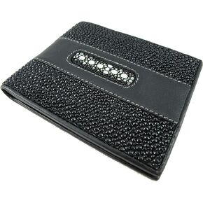 Genuine Row Diamond Stingray Skin Leather Soft Bifold Wallet (Black)