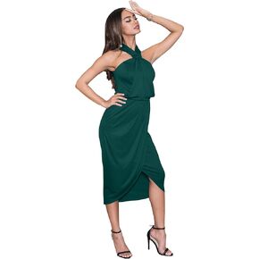 KOH KOH Womens Long Halter Neck Dressy Slit Bridesmaid Wedding Guest Midi Dress
