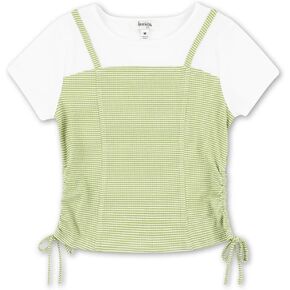 Speechless Girls' Short Sleeve Rib Knit 2fer Top